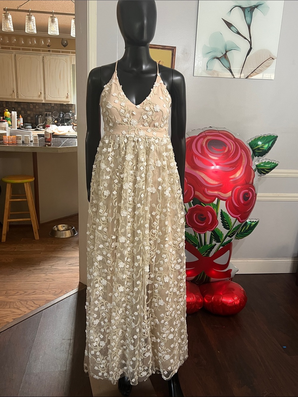 Altar'd State Ivory Embroidered Lace Maxi Gown